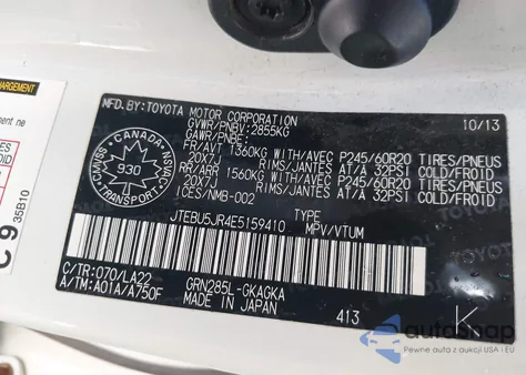 2014 Toyota 4Runner Sr5 V6 from USA, damaged, VIN JTEBU5JR4E5159410